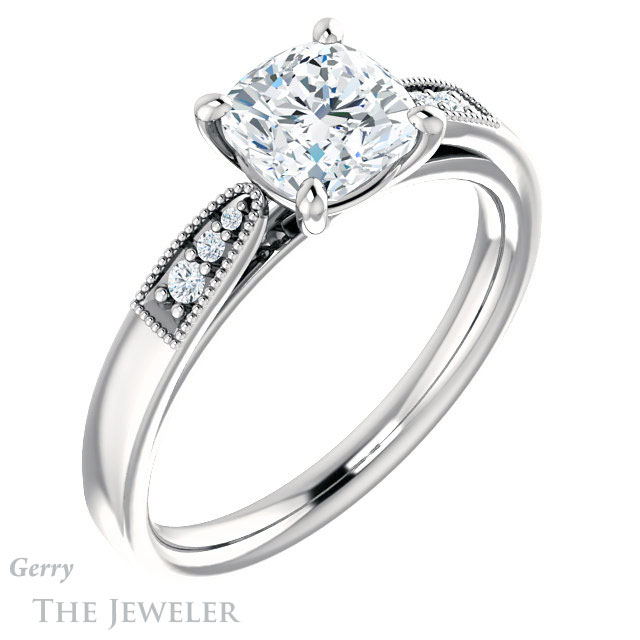 Cushion Cut Forever One Moissanite Engagement Ring #GTJ1033-cushion-fo-w