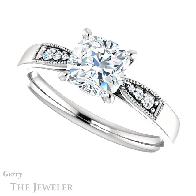 Cushion Cut Forever One Moissanite Engagement Ring #GTJ1033-cushion-fo-w