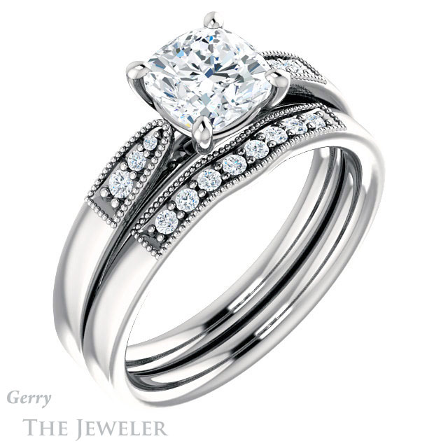 Cushion Cut Forever One Moissanite Engagement Ring #GTJ1033-cushion-fo-w