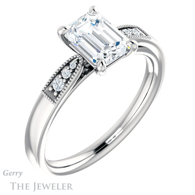 Emerald Cut Forever One Moissanite Engagement Ring #GTJ1033-emerald-fb-w 4 Emerald Cut Forever Brilliant Moissanite Engagement Ring #GTJ1033-emerald-fb-w