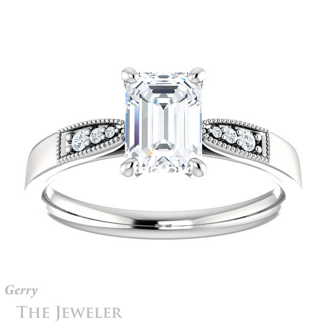 Emerald Cut Forever Brilliant Moissanite Engagement Ring #GTJ1033-emerald-fb-w