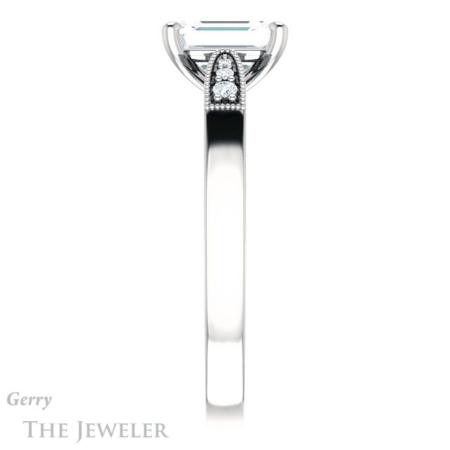 Emerald Cut Forever One Moissanite Engagement Ring #GTJ1033-emerald-fb-w 3 Emerald Cut Forever Brilliant Moissanite Engagement Ring #GTJ1033-emerald-fb-w