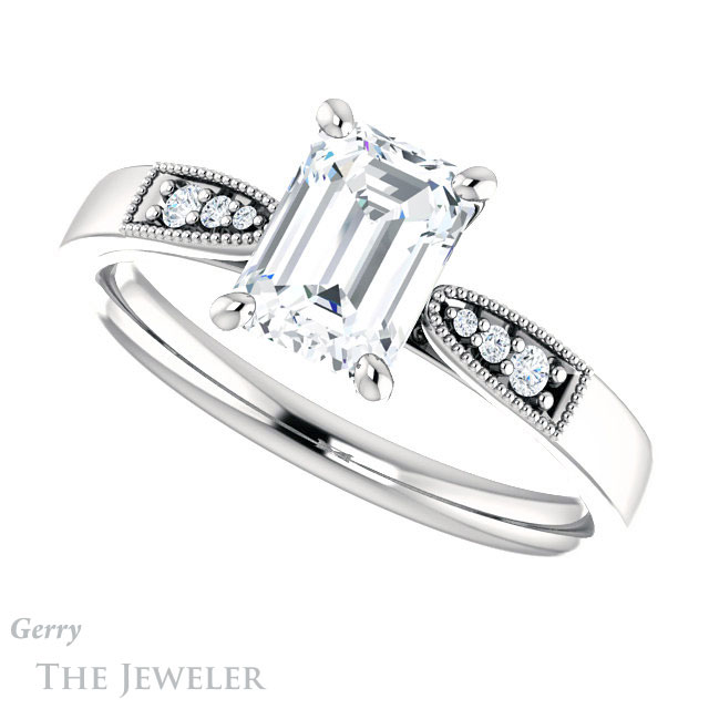 Emerald Cut Forever One Moissanite Engagement Ring #GTJ1033-emerald-fb-w 5 Emerald Cut Forever Brilliant Moissanite Engagement Ring #GTJ1033-emerald-fb-w