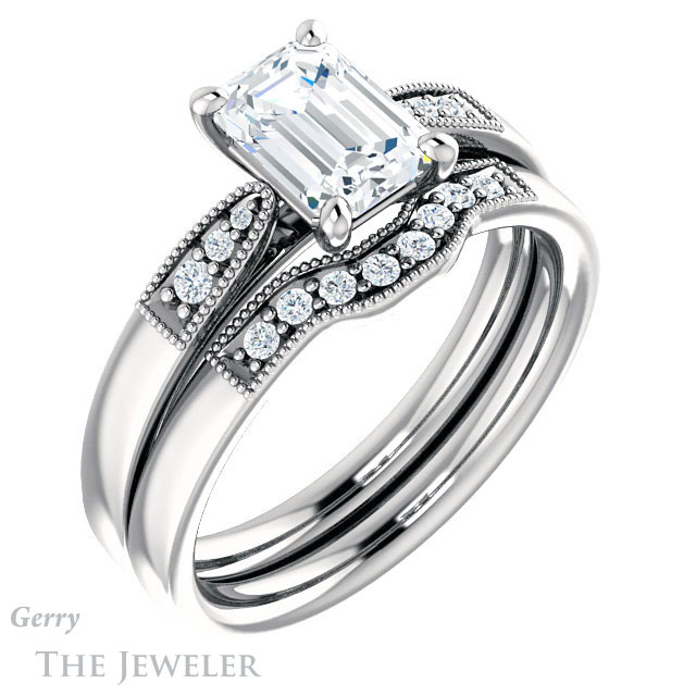 Emerald Cut Forever One Moissanite Engagement Ring #GTJ1033-emerald-fb-w 6 Emerald Cut Forever Brilliant Moissanite Engagement Ring #GTJ1033-emerald-fb-w