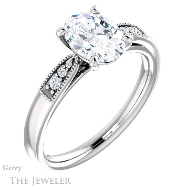 Oval Shaped Forever One Moissanite Engagement Ring #GTJ1033-oval-fo-w