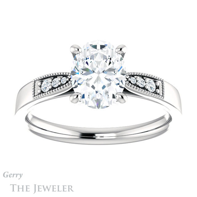 Oval Shaped Forever One Moissanite Engagement Ring #GTJ1033-oval-fo-w