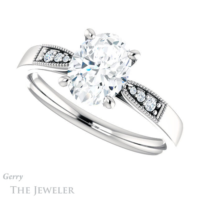 Oval Shaped Forever One Moissanite Engagement Ring #GTJ1033-oval-fo-w