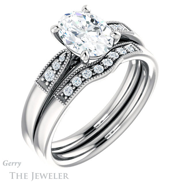 Oval Shaped Forever One Moissanite Engagement Ring #GTJ1033-oval-fo-w