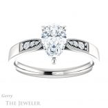 Pear Shaped Forever One Moissanite Engagement Ring #GTJ1033-pear-fb-w 1 Pear Shaped Forever Brilliant Moissanite Engagement Ring #GTJ1033-pear-fb-w