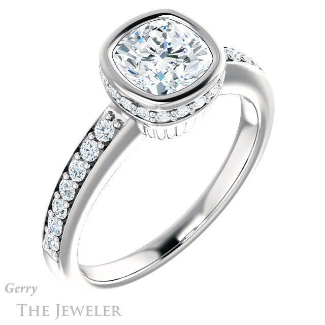 Cushion Cut Forever One Moissanite Engagement Ring #GTJ1034-cushion-fo-w