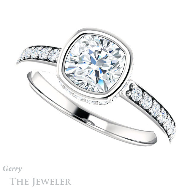 Cushion Cut Forever One Moissanite Engagement Ring #GTJ1034-cushion-fo-w