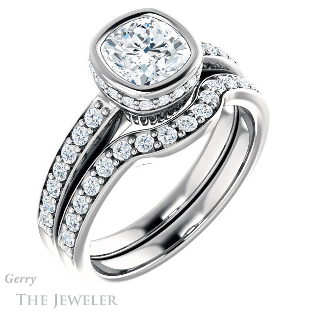 Cushion Cut Forever One Moissanite Engagement Ring #GTJ1034-cushion-fo-w