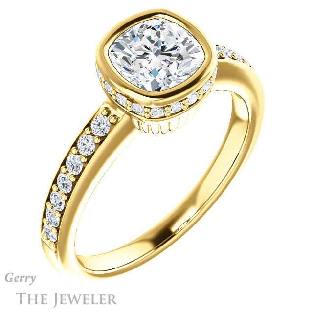 Cushion Cut Forever One Moissanite Engagement Ring #GTJ1034-cushion-fo-y