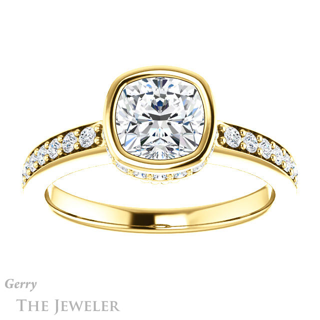 Cushion Cut Forever One Moissanite Engagement Ring #GTJ1034-cushion-fo-y