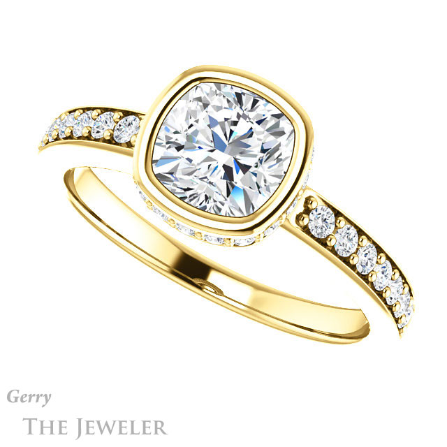 Cushion Cut Forever One Moissanite Engagement Ring #GTJ1034-cushion-fo-y