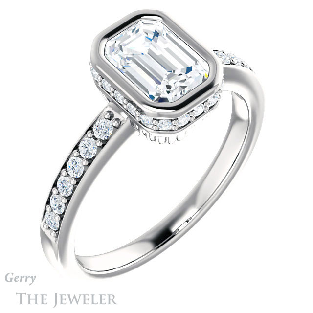 Emerald Cut Forever Brilliant Moissanite Engagement Ring #GTJ1034-emerald-fb-w