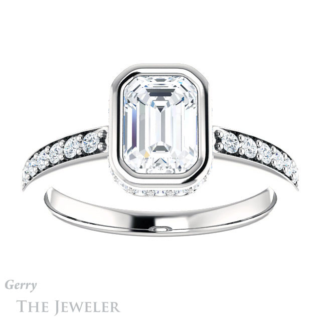 Emerald Cut Forever Brilliant Moissanite Engagement Ring #GTJ1034-emerald-fb-w