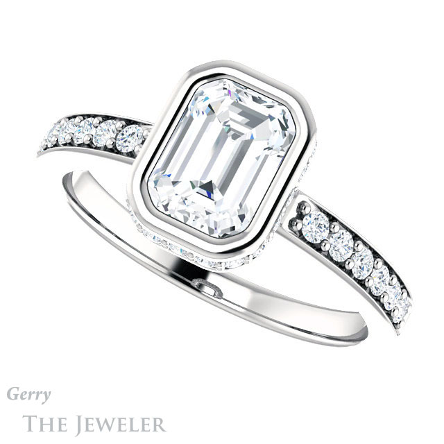 Emerald Cut Forever Brilliant Moissanite Engagement Ring #GTJ1034-emerald-fb-w