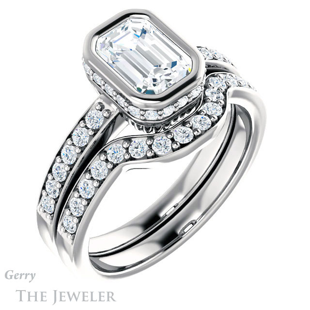 Emerald Cut Forever Brilliant Moissanite Engagement Ring #GTJ1034-emerald-fb-w