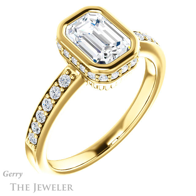Emerald Cut Forever Brilliant Moissanite Engagement Ring #GTJ1034-emerald-fb-y