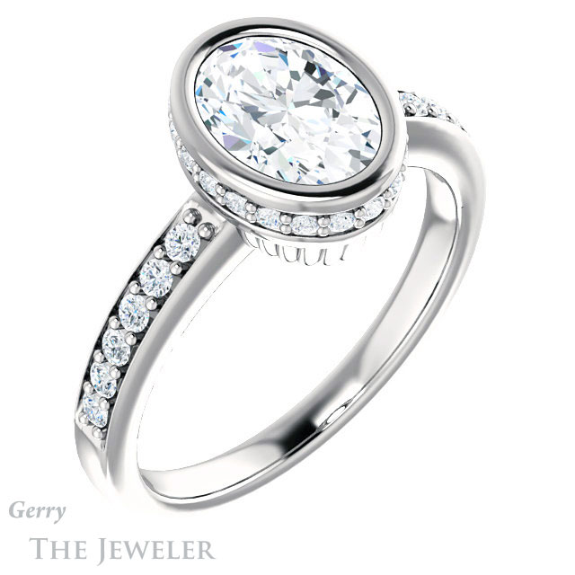 Oval Shaped Forever One Moissanite Engagement Ring #GTJ1034-oval-fo-w
