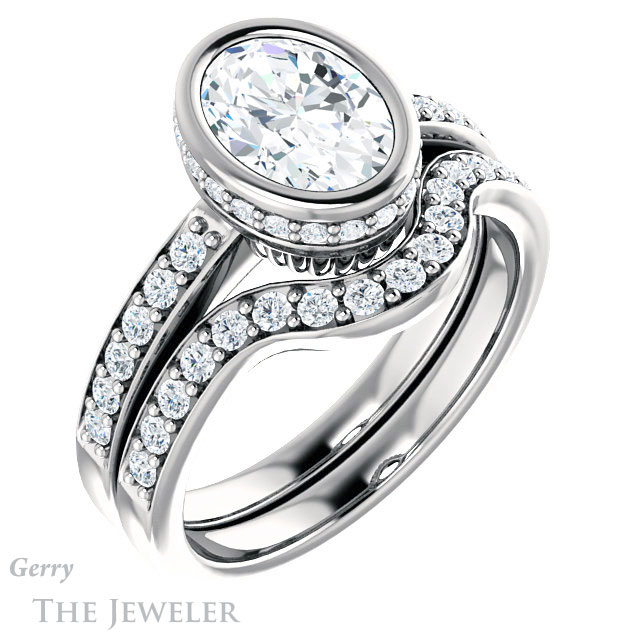 Oval Shaped Forever One Moissanite Engagement Ring #GTJ1034-oval-fo-w