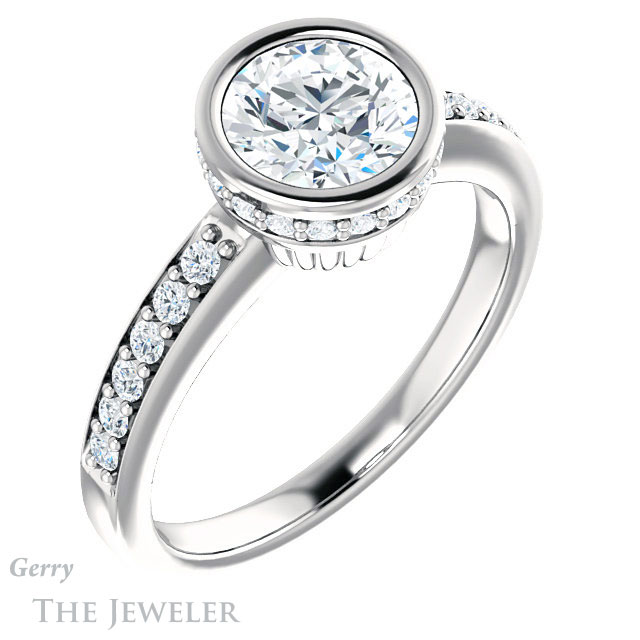 Round Cut Forever One Moissanite Engagement Ring #GTJ1034-round-fo-w
