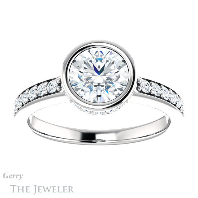 Round Cut Forever One Moissanite Engagement Ring #GTJ1034-round-fo-w