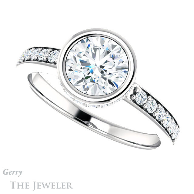 Round Cut Forever One Moissanite Engagement Ring #GTJ1034-round-fo-w
