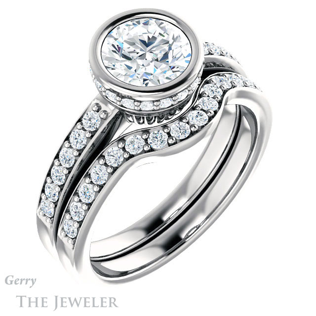 Round Cut Forever One Moissanite Engagement Ring #GTJ1034-round-fo-w