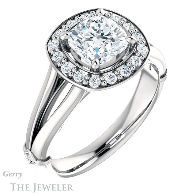Cushion Cut Forever One Moissanite Engagement Ring #GTJ1035-cushion-fo-w 4 Cushion Cut Forever One Moissanite Engagement Ring #GTJ1035-cushion-fo-w