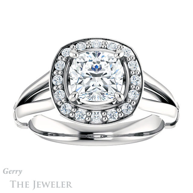 Cushion Cut Forever One Moissanite Engagement Ring #GTJ1035-cushion-fo-w