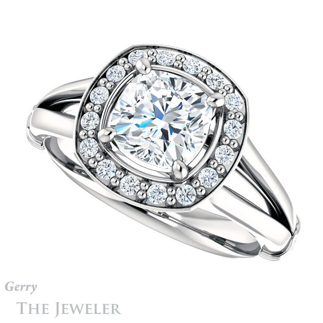 Cushion Cut Forever One Moissanite Engagement Ring #GTJ1035-cushion-fo-w 5 Cushion Cut Forever One Moissanite Engagement Ring #GTJ1035-cushion-fo-w