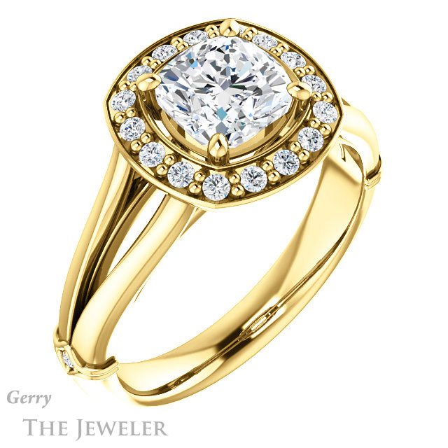Cushion Cut Forever One Moissanite Engagement Ring #GTJ1035-cushion-fo-y