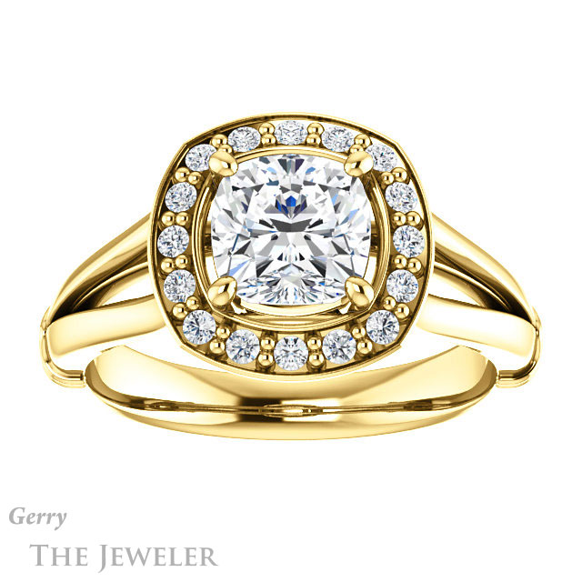 Cushion Cut Forever One Moissanite Engagement Ring #GTJ1035-cushion-fo-y