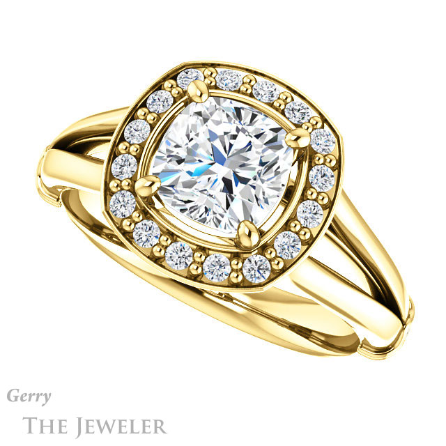 Cushion Cut Forever One Moissanite Engagement Ring #GTJ1035-cushion-fo-y