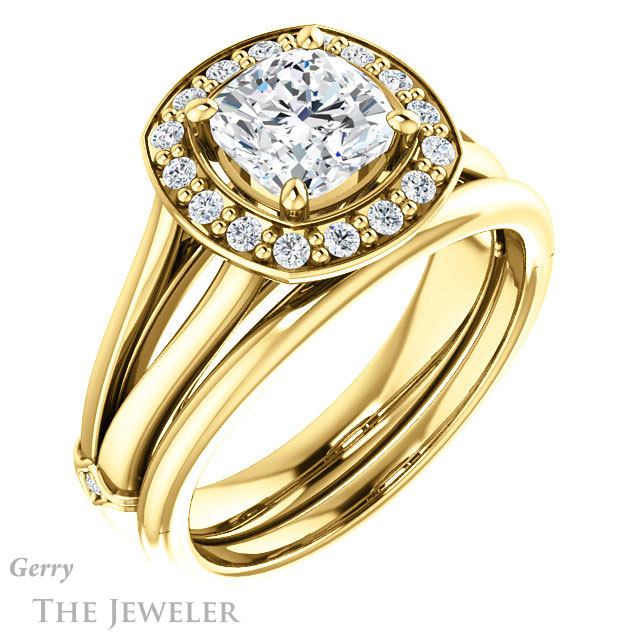 Cushion Cut Forever One Moissanite Engagement Ring #GTJ1035-cushion-fo-y