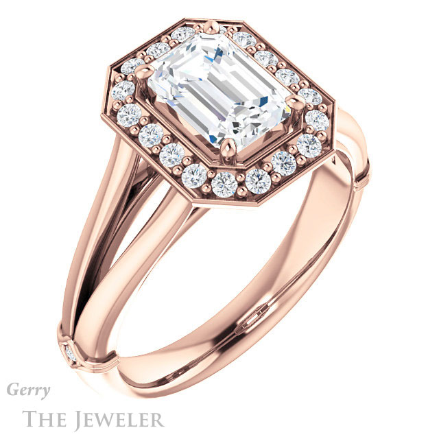 Emerald Cut Forever One Moissanite Engagement Ring #GTJ1035-emerald-fb-r 4 Emerald Cut Forever Brilliant Moissanite Engagement Ring #GTJ1035-emerald-fb-r
