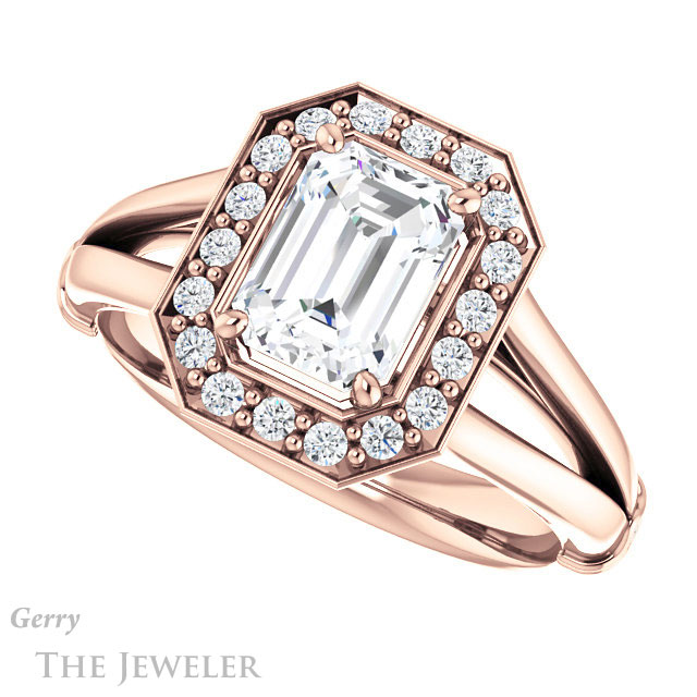Emerald Cut Forever One Moissanite Engagement Ring #GTJ1035-emerald-fb-r 5 Emerald Cut Forever Brilliant Moissanite Engagement Ring #GTJ1035-emerald-fb-r