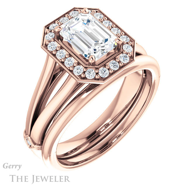 Emerald Cut Forever One Moissanite Engagement Ring #GTJ1035-emerald-fb-r 6 Emerald Cut Forever Brilliant Moissanite Engagement Ring #GTJ1035-emerald-fb-r