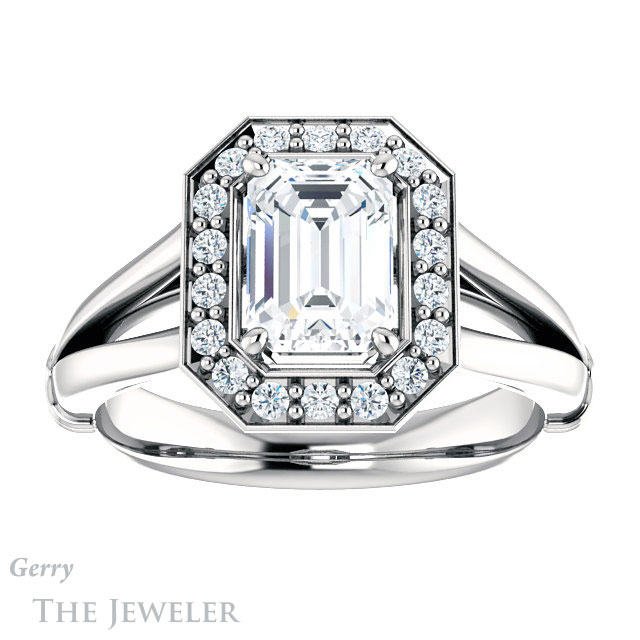 Emerald Cut Forever Brilliant Moissanite Engagement Ring #GTJ1035-emerald-fb-w