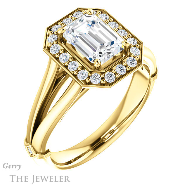 Emerald Cut Forever Brilliant Moissanite Engagement Ring #GTJ1035-emerald-fb-y