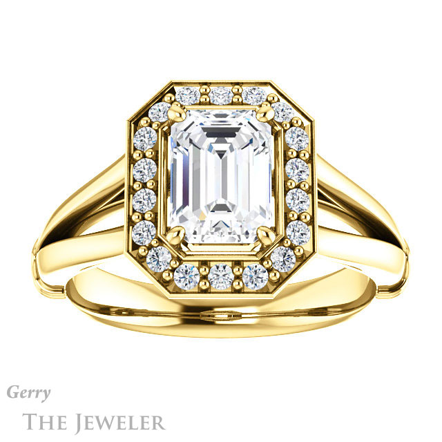 Emerald Cut Forever Brilliant Moissanite Engagement Ring #GTJ1035-emerald-fb-y