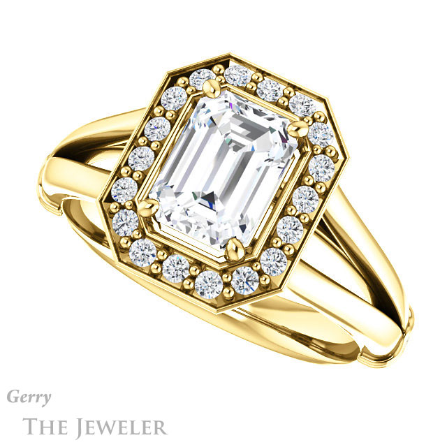 Emerald Cut Forever Brilliant Moissanite Engagement Ring #GTJ1035-emerald-fb-y