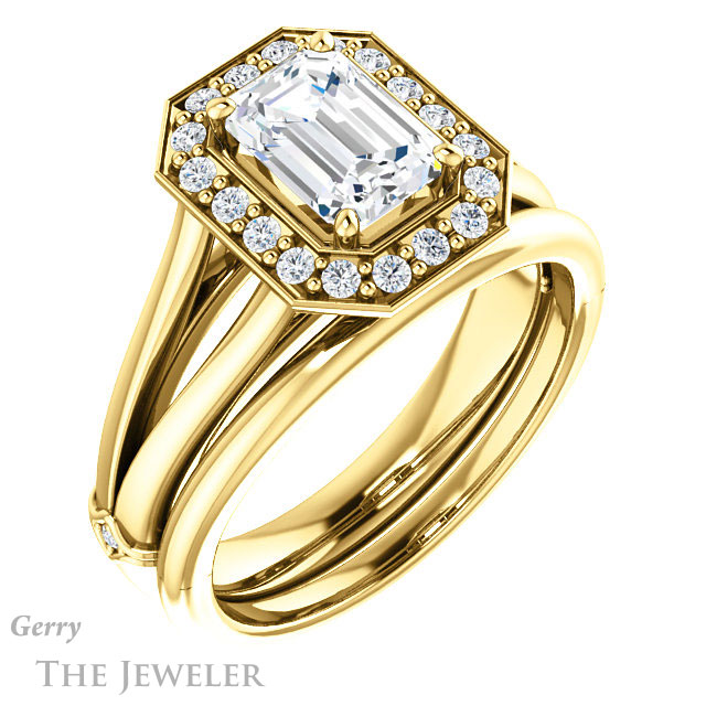 Emerald Cut Forever Brilliant Moissanite Engagement Ring #GTJ1035-emerald-fb-y