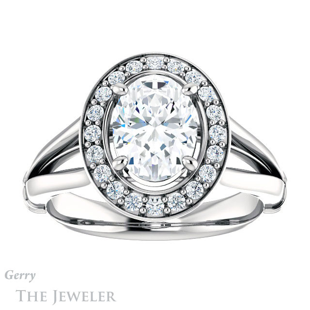Oval Shaped Forever One Moissanite Engagement Ring #GTJ1035-oval-fo-w