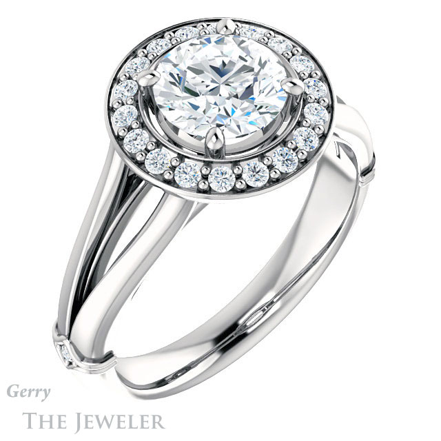 Round Cut Forever One Moissanite Engagement Ring #GTJ1035-round-fo-w 4 Round Cut Forever One Moissanite Engagement Ring #GTJ1035-round-fo-w