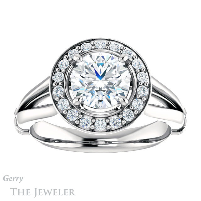 Round Cut Forever One Moissanite Engagement Ring #GTJ1035-round-fo-w 1 Round Cut Forever One Moissanite Engagement Ring #GTJ1035-round-fo-w