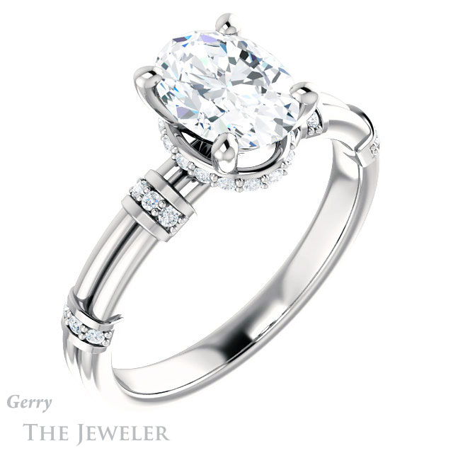 Oval Shaped Forever One Moissanite Engagement Ring #GTJ1036-oval-fo-w | Gerry The Jeweler Oval Shaped Forever One Moissanite Engagement Ring #GTJ1036-oval-fo-w