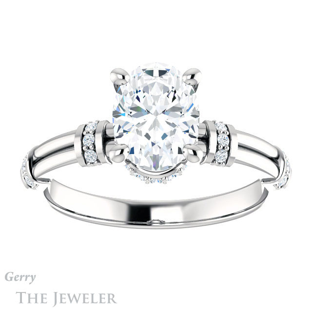 Oval Shaped Forever One Moissanite Engagement Ring #GTJ1036-oval-fo-w | Gerry The Jeweler Oval Shaped Forever One Moissanite Engagement Ring #GTJ1036-oval-fo-w